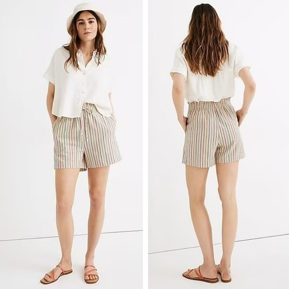 NWT Madewell Rainbow Stripe Shorts S Pull On Drawstring Cotton Linen - Picture 2 of 11